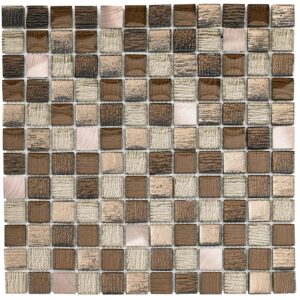 Eclipse bronze is a square mosaic tile with metallic effects mixed in with brushed metal mosaics.
