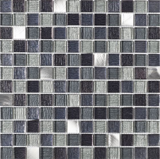 Eclipse silver metallic mosaic tile sheet in 30x30cm with metal mosaic pieces.