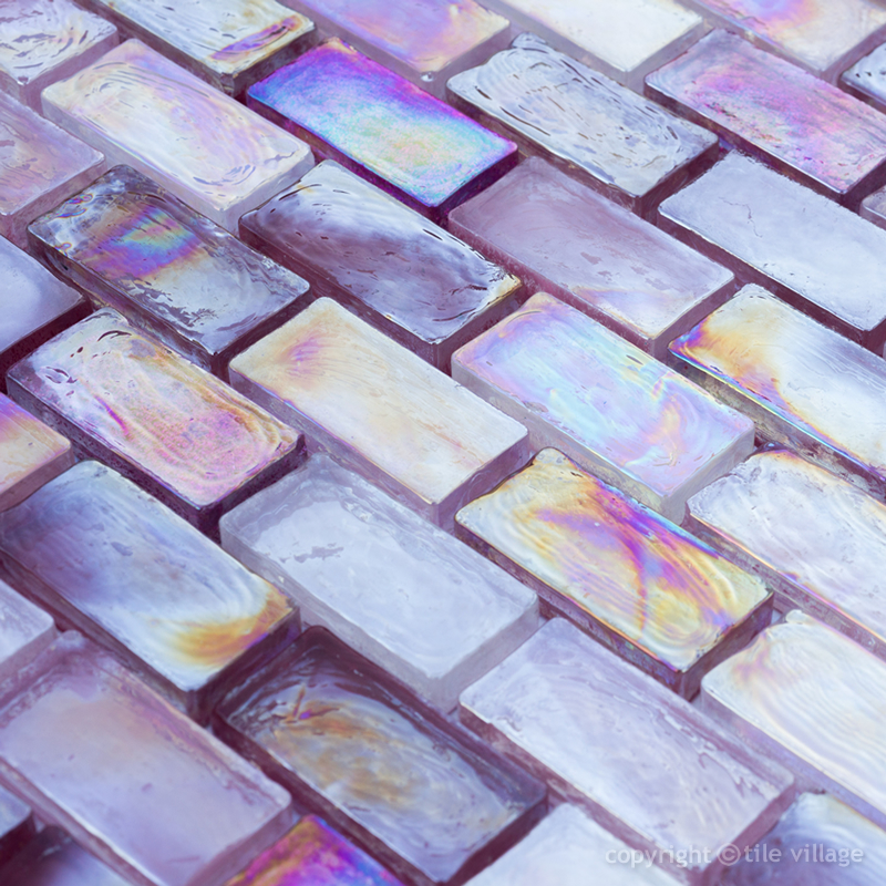 Luxury pearl pink glass brick mosaic tile sheets 31x33cm
