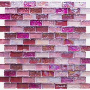Luxury pearl pink glass brick mosaic tile sheets 31x33cm
