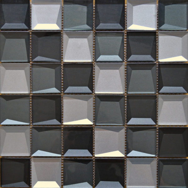 Abrstract silver 3d effect square glass mosaic tile sheet 30x30cm.