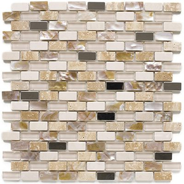Java beige mixed mosaic stone and glass mosaic tile sheet 30x30cm.