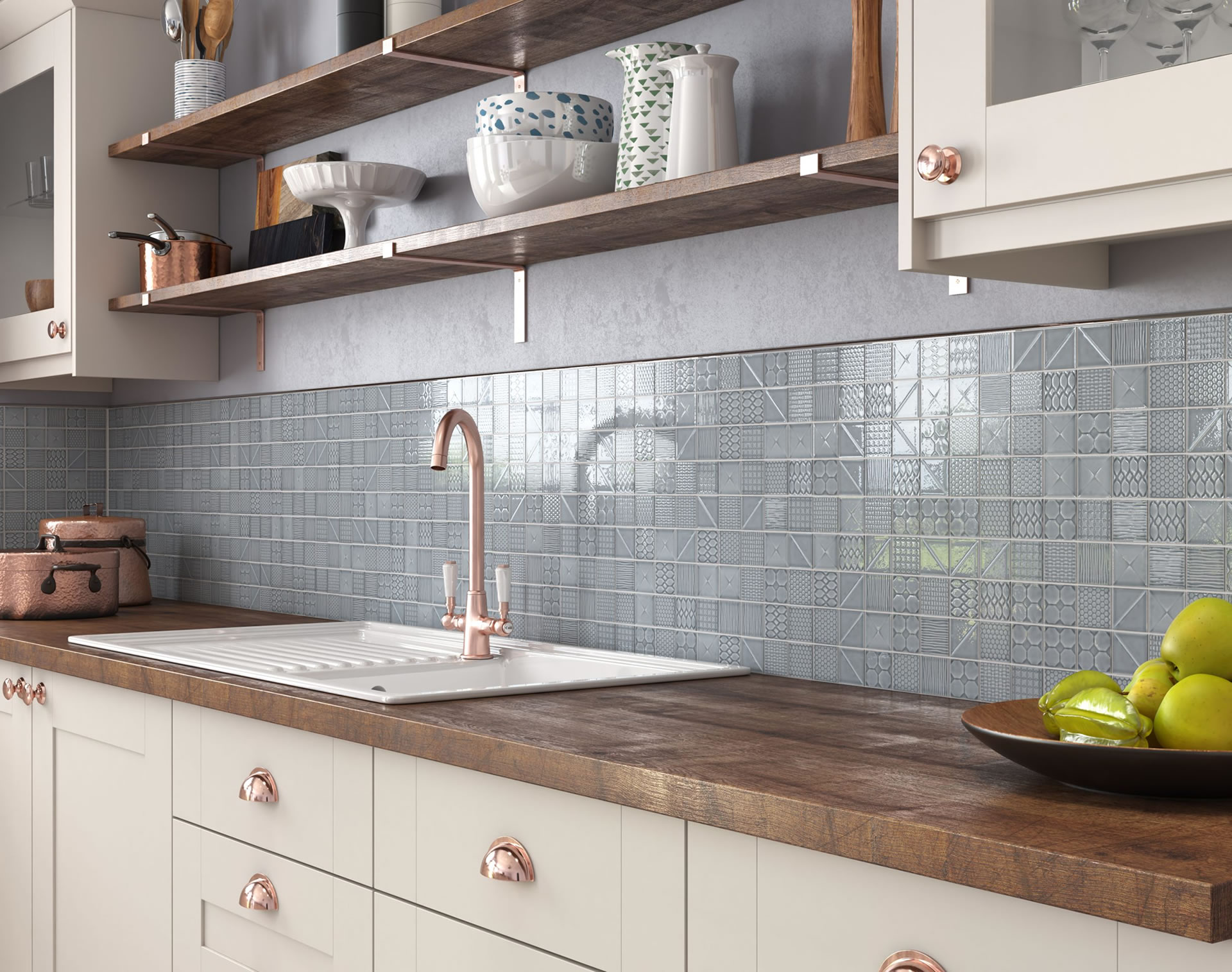 Kitchen mosaic tile splashback setting