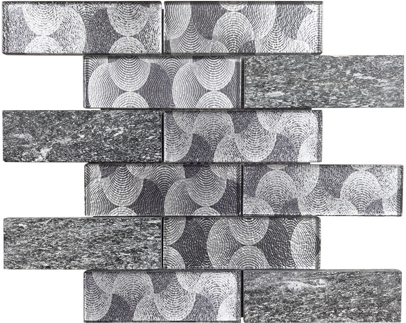 Avalon black glass and stone mosaic tile sheet 30x30cm, product code AVBL