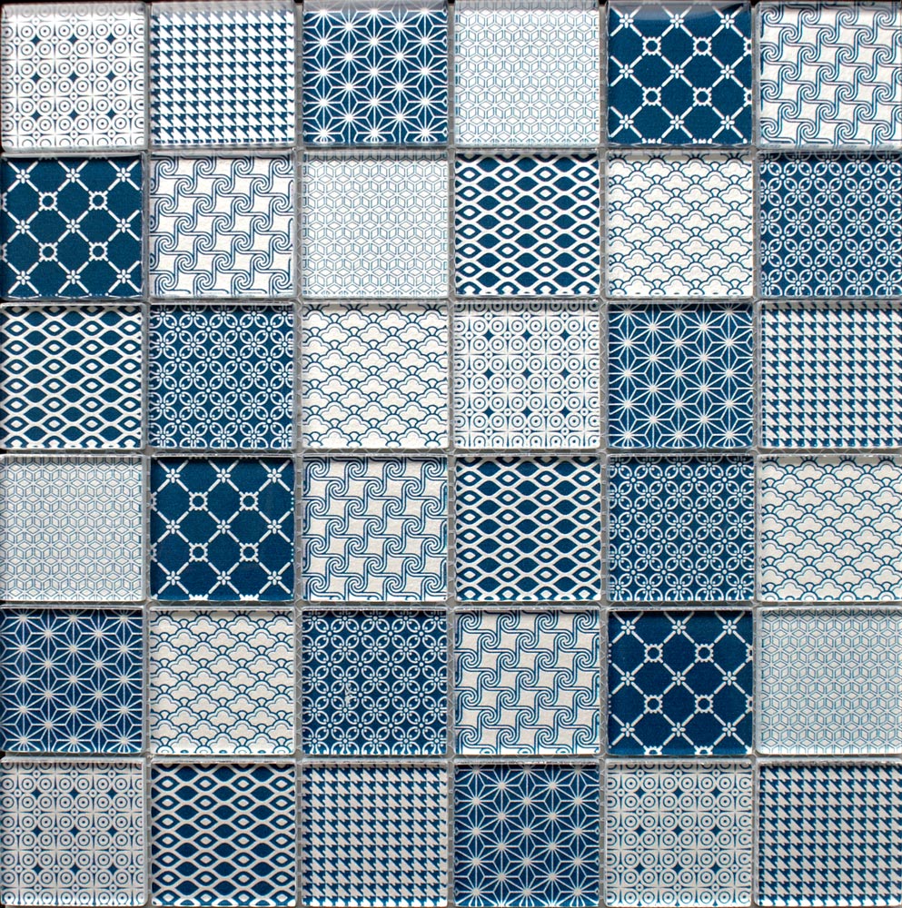 tapestry blue glass mosaic tile sheet by craft ceramics TBL