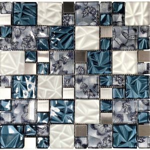 textile blue silk square mosaic tile sheet by craft ceramics code: tbss
