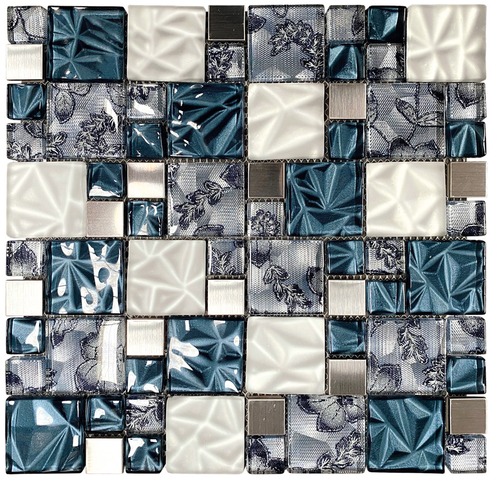 textile blue silk square mosaic tile sheet by craft ceramics code: tbss