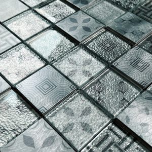 Kaleidoscope Carbon glass mosaic tile sheet by craft ceramics KAC