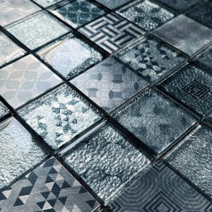 Kaleidoscope Teal glass mosaic tile sheet by craft ceramics KAT