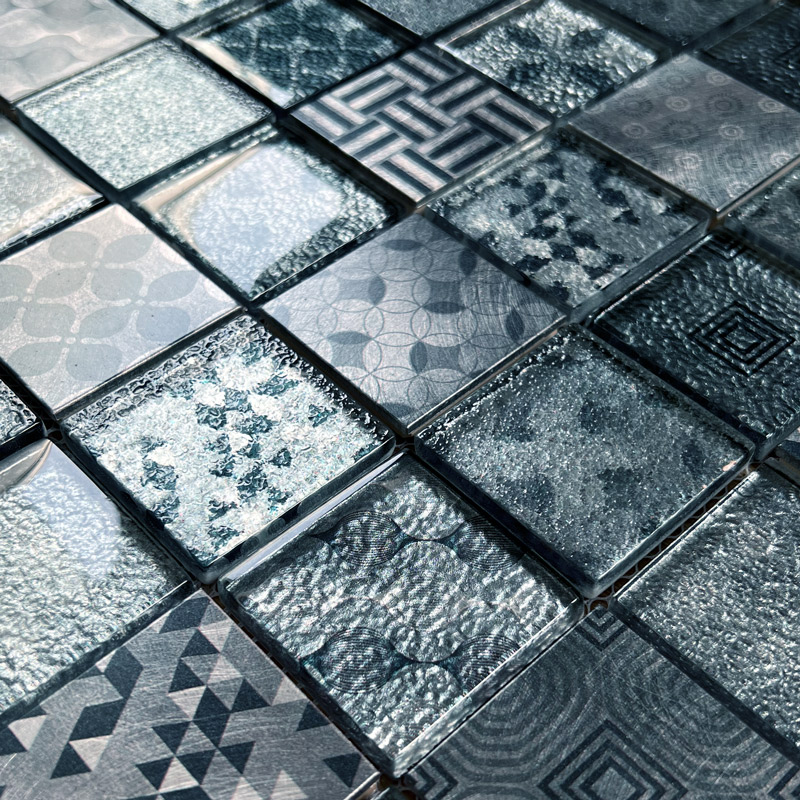 Kaleidoscope Teal glass mosaic tile sheet by craft ceramics KAT