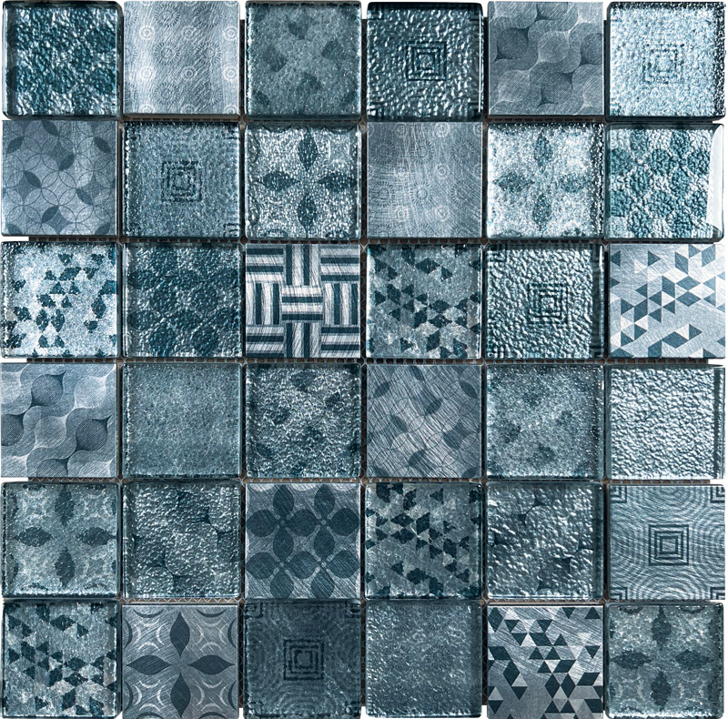 Kaleidoscope Teal glass mosaic tile sheet by craft ceramics KAT